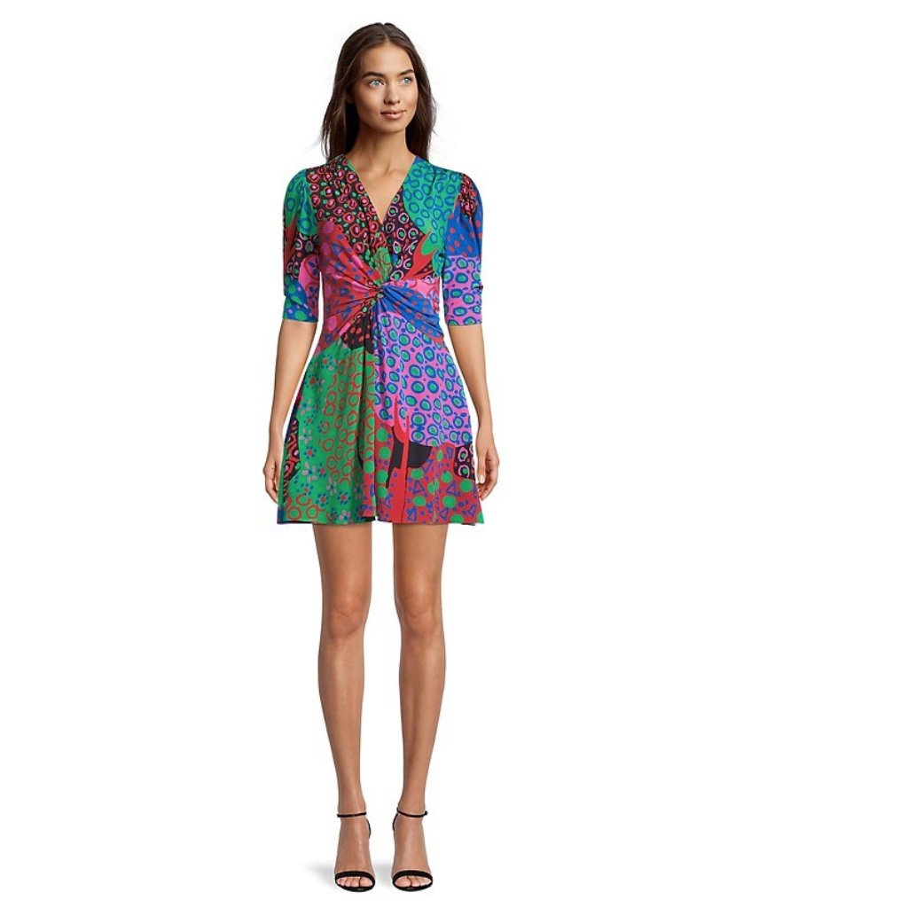 Nwt Rhode Leanna Mini Dress - Mixed Print, Twist-Front - Size 14